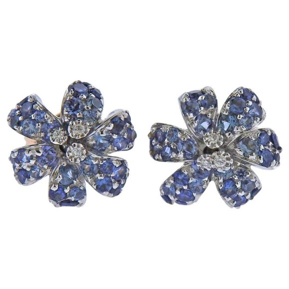 Gucci Flora Orchid Gold Diamond Sapphire Stud Earr - Picture 1 of 8